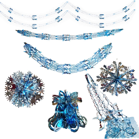 Blue Silver Foil Christmas Decorations Hanging Garland Xmas Decs Choose From 7 Designs