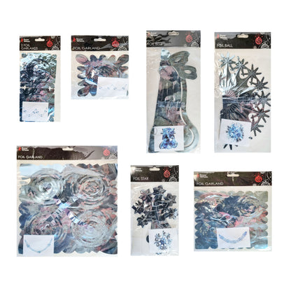 Blue Silver Foil Christmas Decorations Hanging Garland Xmas Decs Choose From 7 Designs