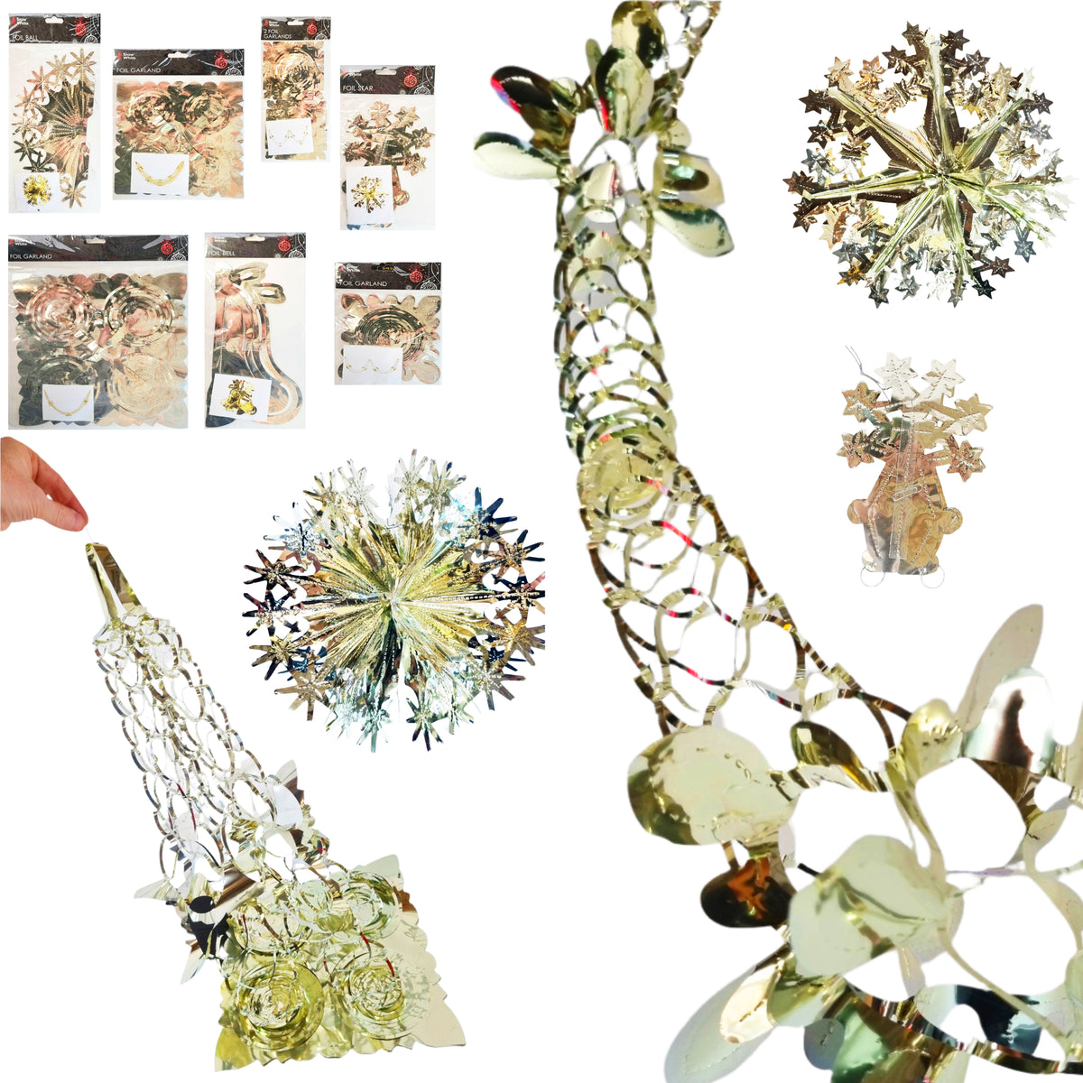 Gold Foil Christmas Decorations Hanging Garland Xmas Decs Choose From 7 Designs