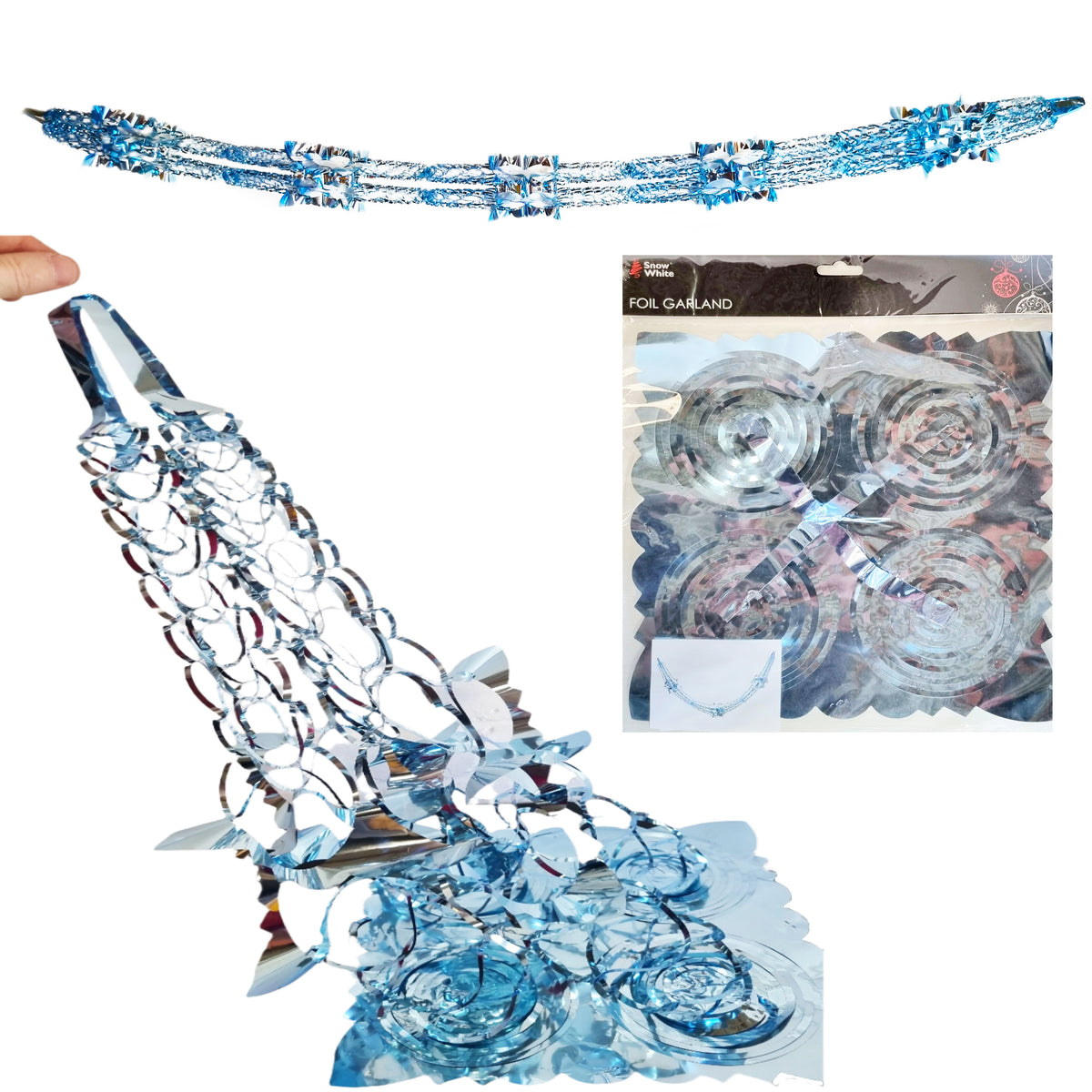 Blue Silver Foil Christmas Decorations Hanging Garland Xmas Decs Choose From 7 Designs