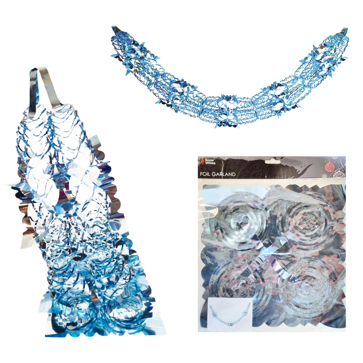 Blue Silver Foil Christmas Decorations Hanging Garland Xmas Decs Choose From 7 Designs