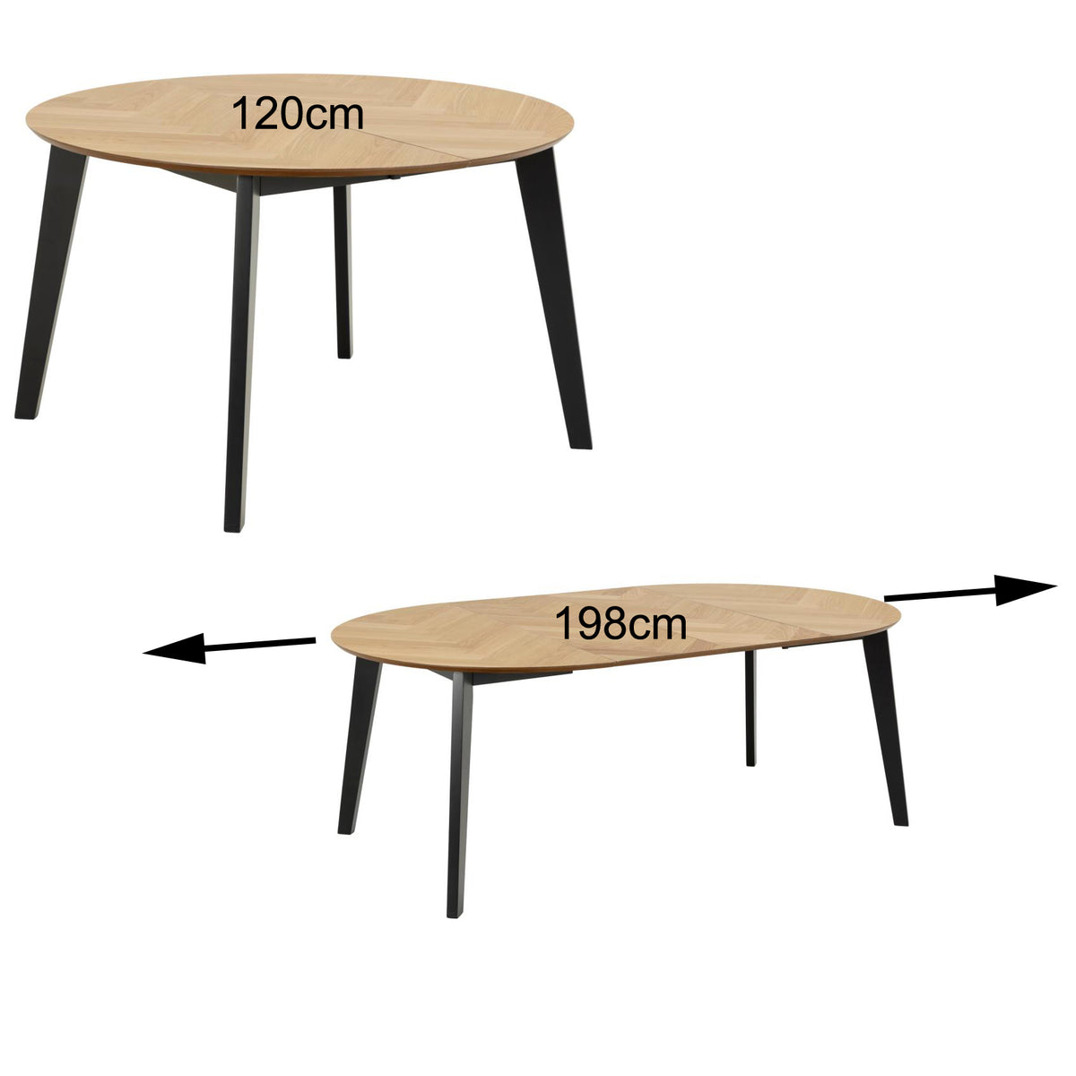 Georgetown Extending Oak Herringbone Rectangle Dining Table Round Oval 120/198x74.5 cm