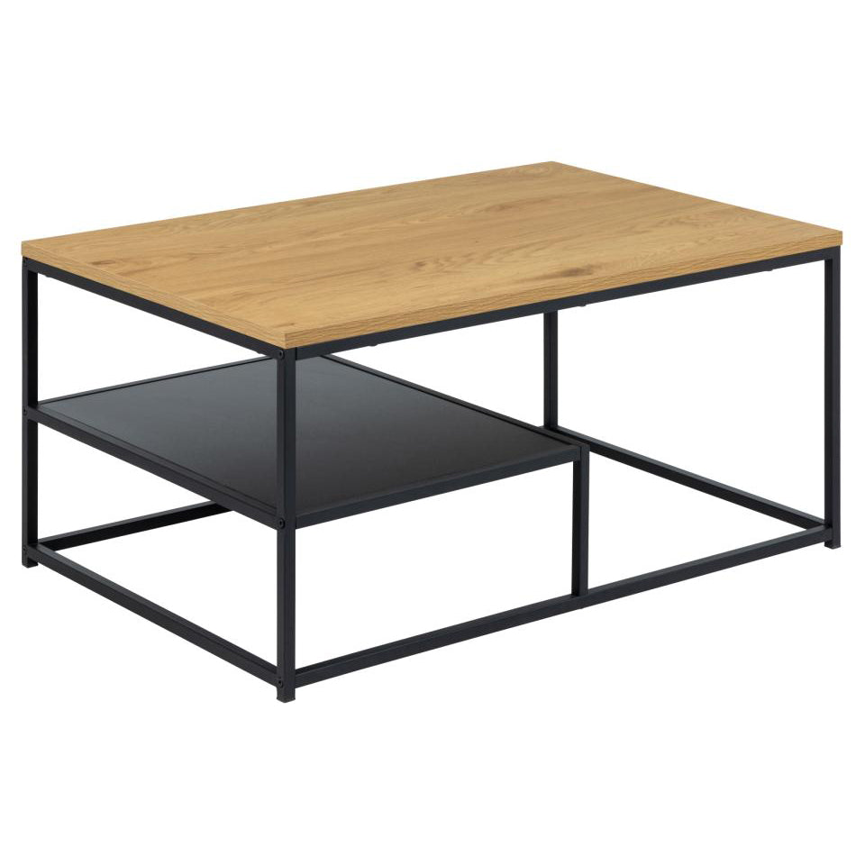 Gila Rectangle Coffee Table With Black Shelf And Metal Base 90 x 60cm