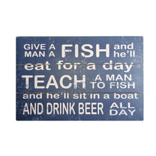 Load image into Gallery viewer, Give A Man A Fish Large Hanging Wall Art Decoration Wooden Sign Home Decor 45x30cm
