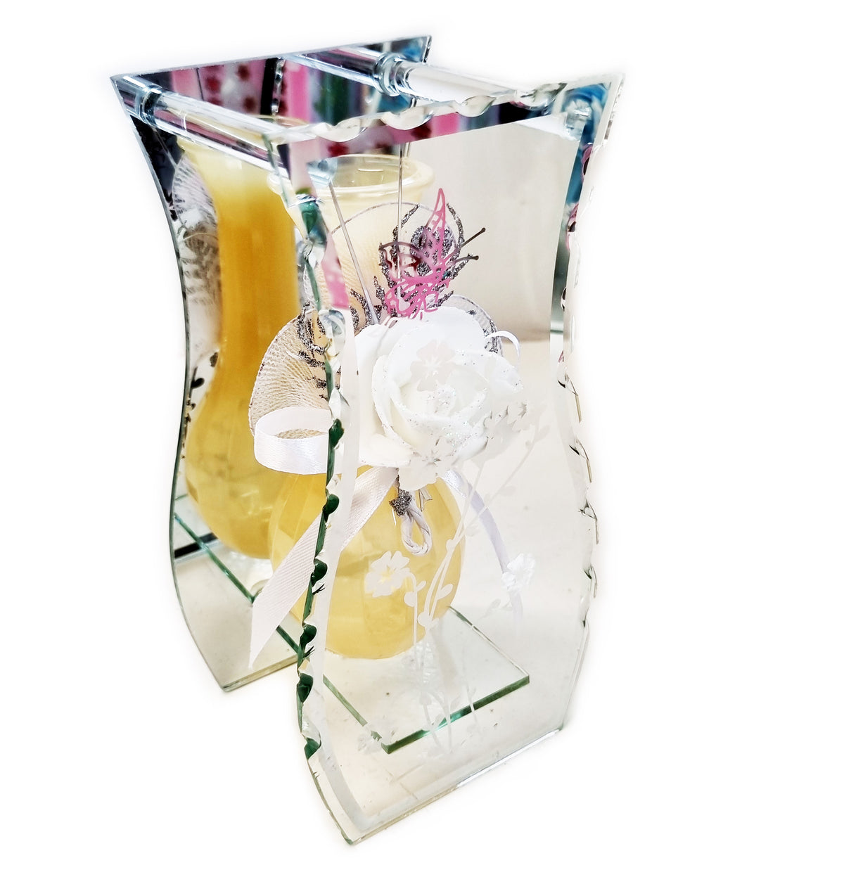 Glass Bud Vase With Striking Fancy Glam Detail In A Choice Of Cream, Black, Red Or Blue