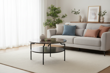 Load image into Gallery viewer, Goldington Coffee Table Round With Brown Marble Top, Black Shelf And Metal Base 80cm
