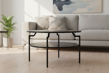 Load image into Gallery viewer, Goldington Coffee Table Round With Black Marble Top, Black Shelf And Metal Base 80cm
