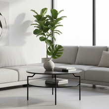 Load image into Gallery viewer, Goldington Coffee Table Round With Black Marble Top, Black Shelf And Metal Base 80cm
