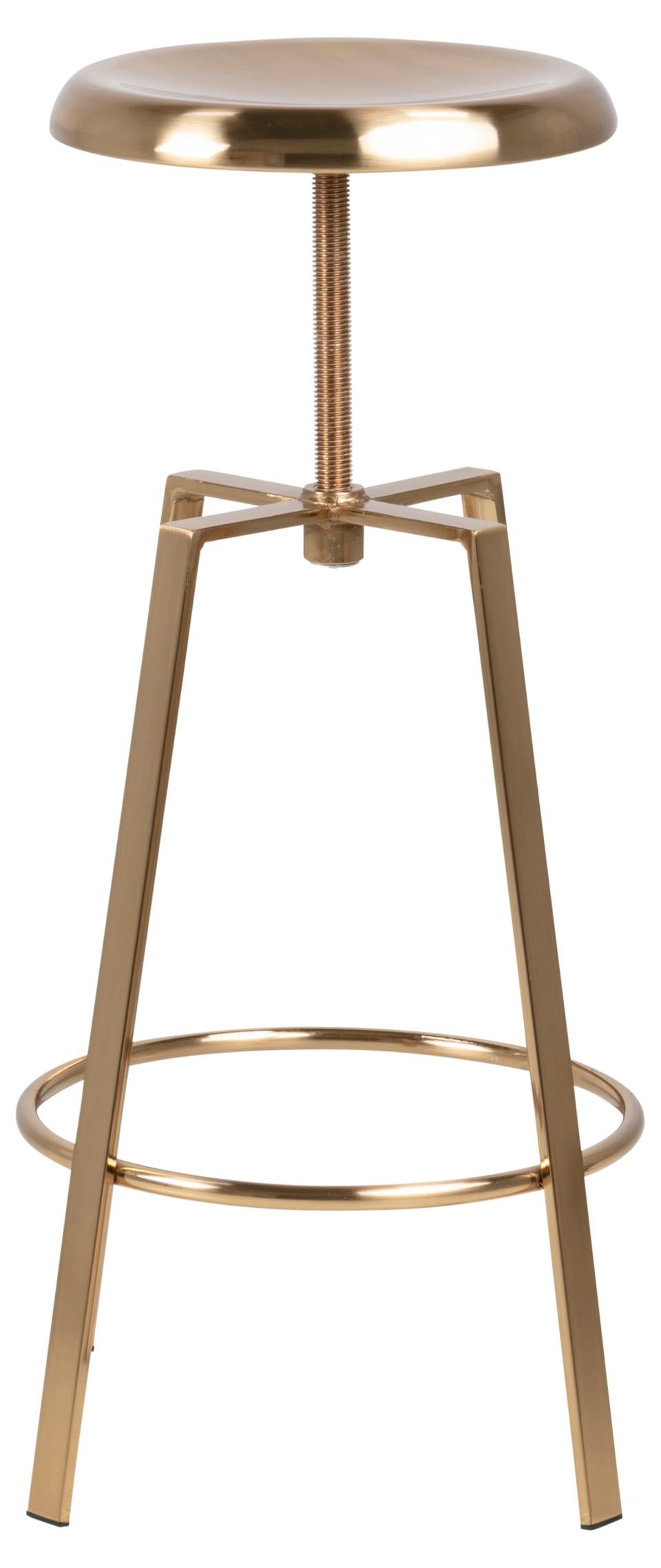 Golden Goose Designer Bar Stool Adjustable Height In Gold Brushed Steel