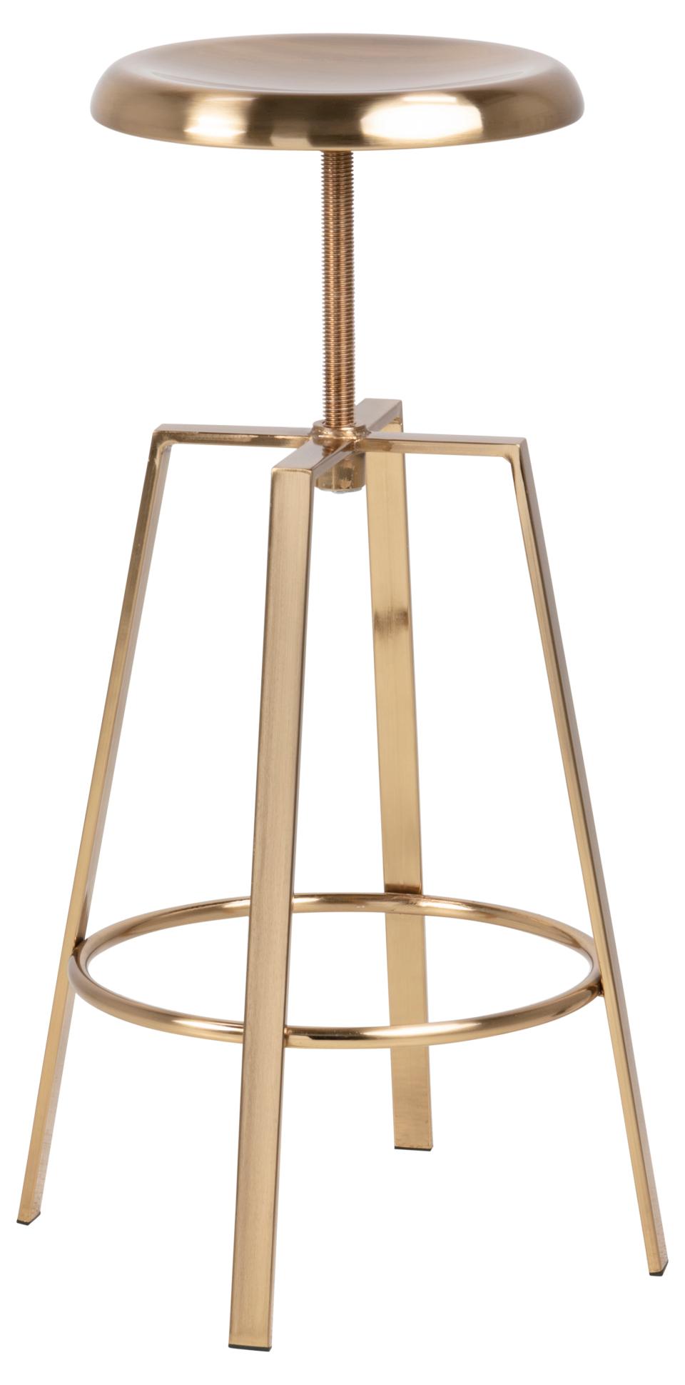 Golden Goose Designer Bar Stool Adjustable Height In Gold Brushed Steel