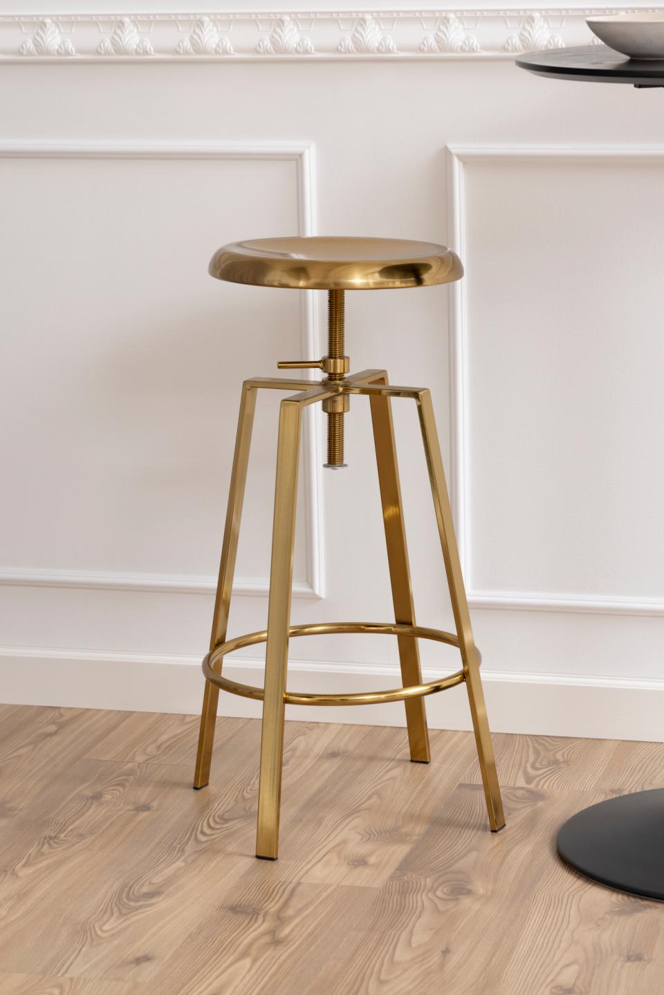 Golden Goose Designer Bar Stool Adjustable Height In Gold Brushed Steel