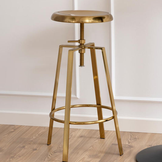 Golden Goose Designer Bar Stool Adjustable Height In Gold Brushed Steel