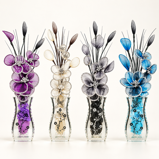 Gossamer flower arrangements in four colour choices