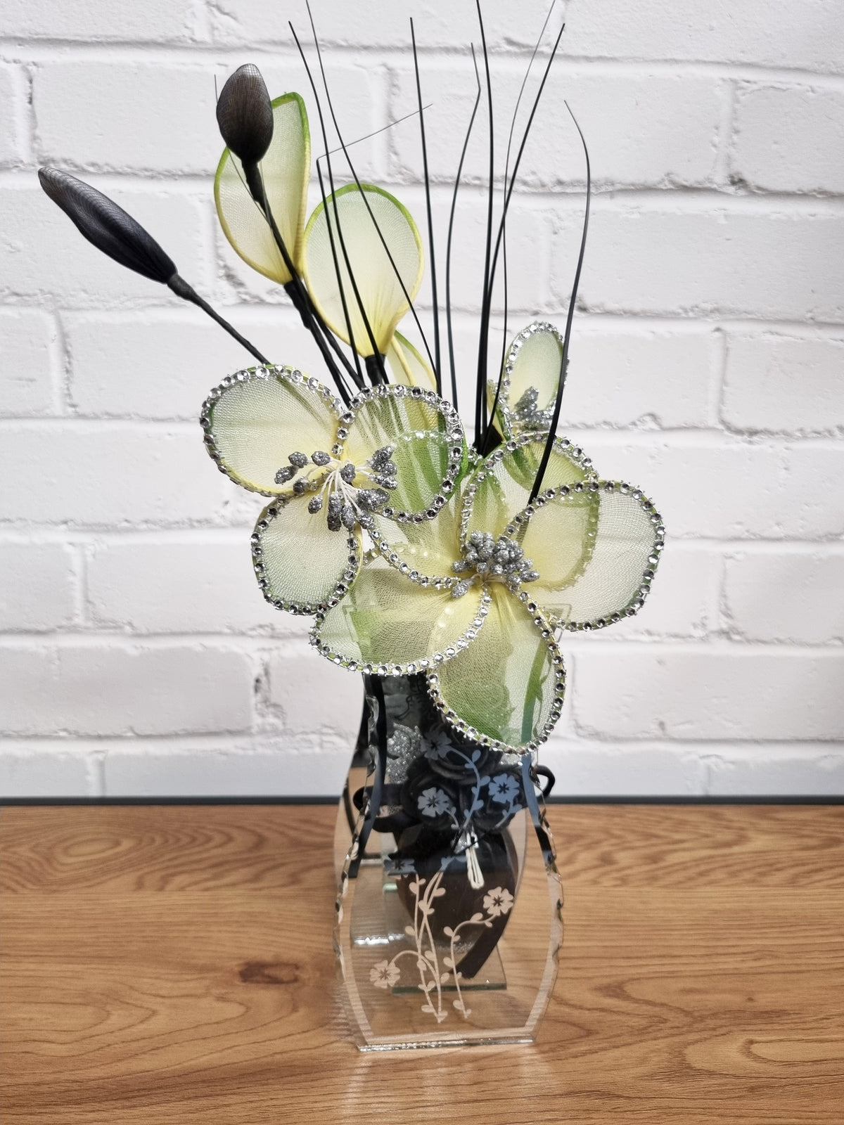 Gossamer Nylon Flower In A Mirrored Vase With Stunning Detail