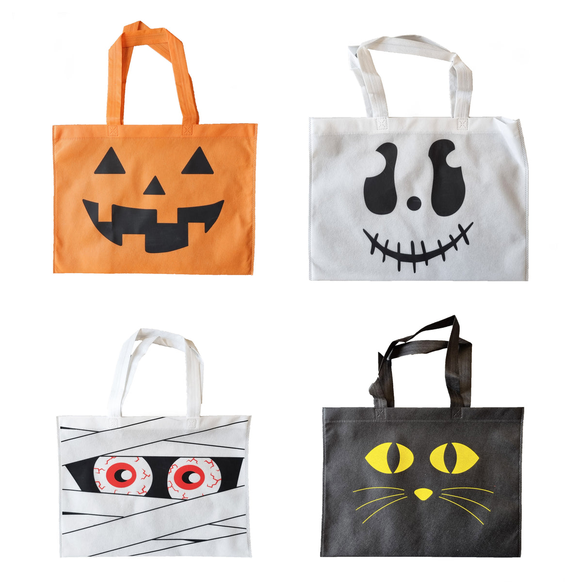Halloween Canvas Tote Shopping Treat Bag In Ghost Pumpkin Mummy Or Cat Design
