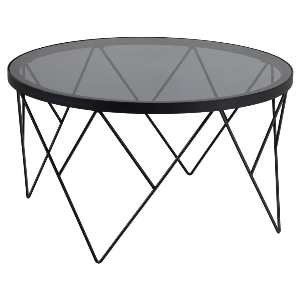 Halstow Round Coffee Table With Glass Top And Metal Base 80cm