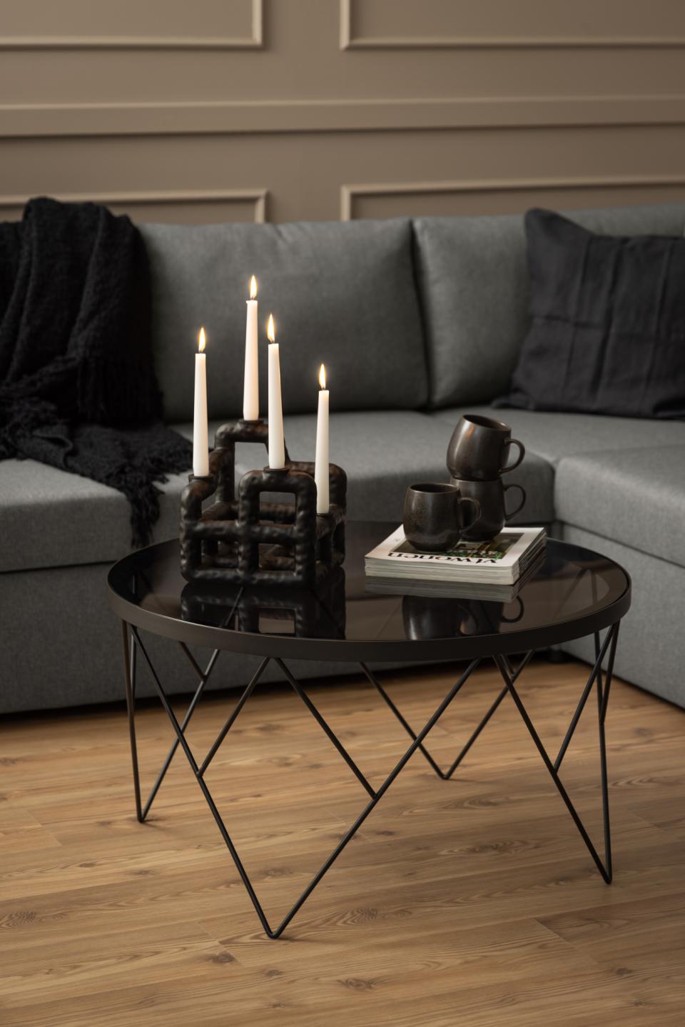 Halstow Round Coffee Table With Glass Top And Metal Base 80cm