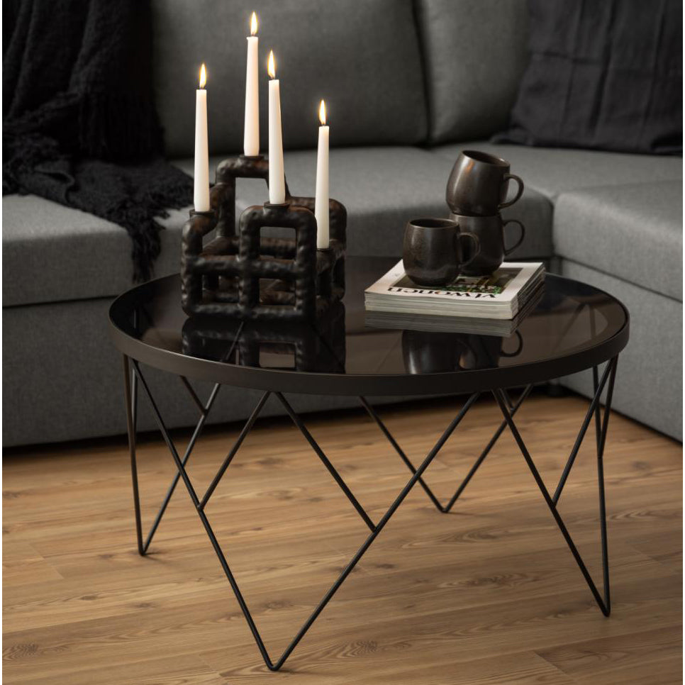 Halstow Round Coffee Table With Glass Top And Metal Base 80cm