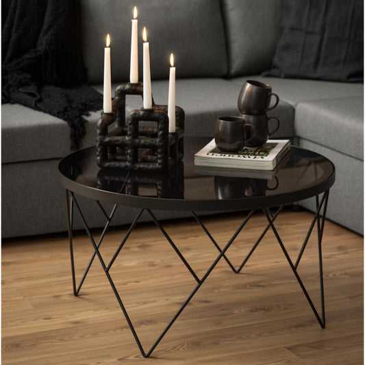 Halstow Round Coffee Table With Glass Top And Metal Base 80cm