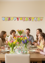Load image into Gallery viewer, Happy Easter Cardboard Hanging Banner with Eggs and Sun Large Size 180cm 6ft
