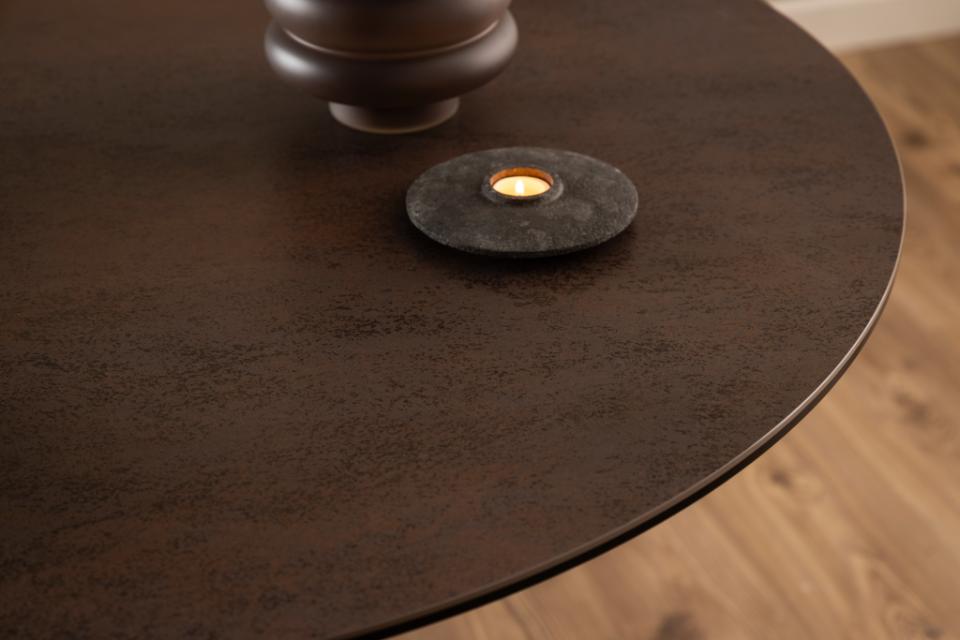 Heaven Round Dining Table 119cm Brown With Solid Black Metal Base