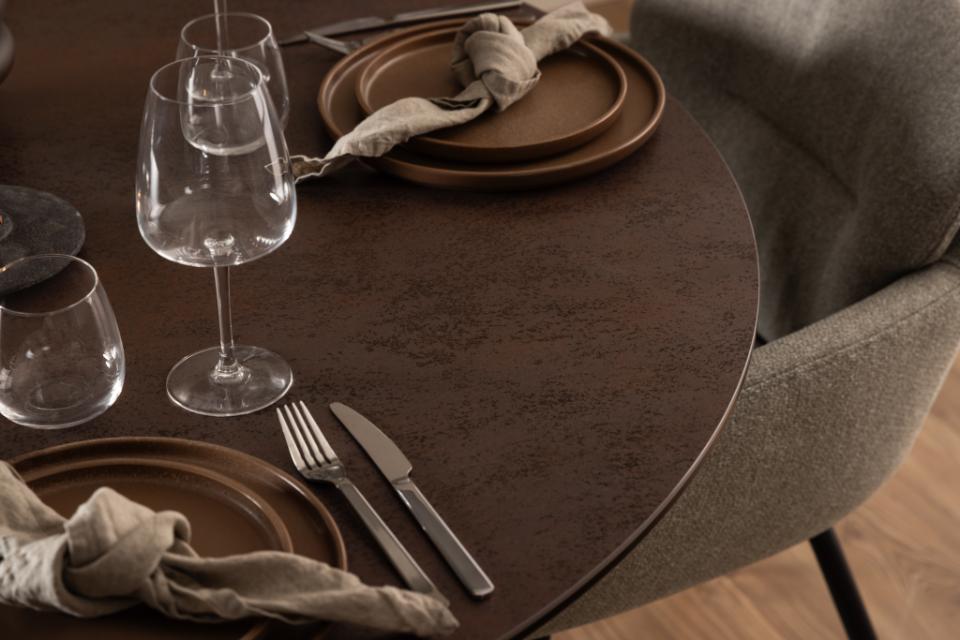 Heaven Round Dining Table 119cm Brown With Solid Black Metal Base
