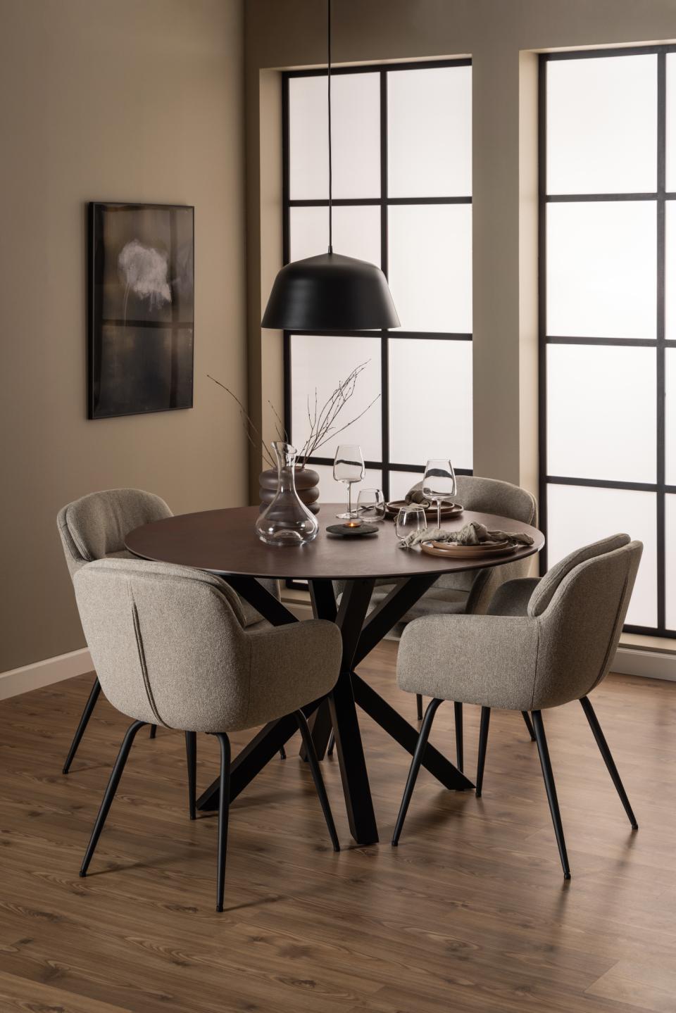 Heaven Round Dining Table 119cm Brown With Solid Black Metal Base