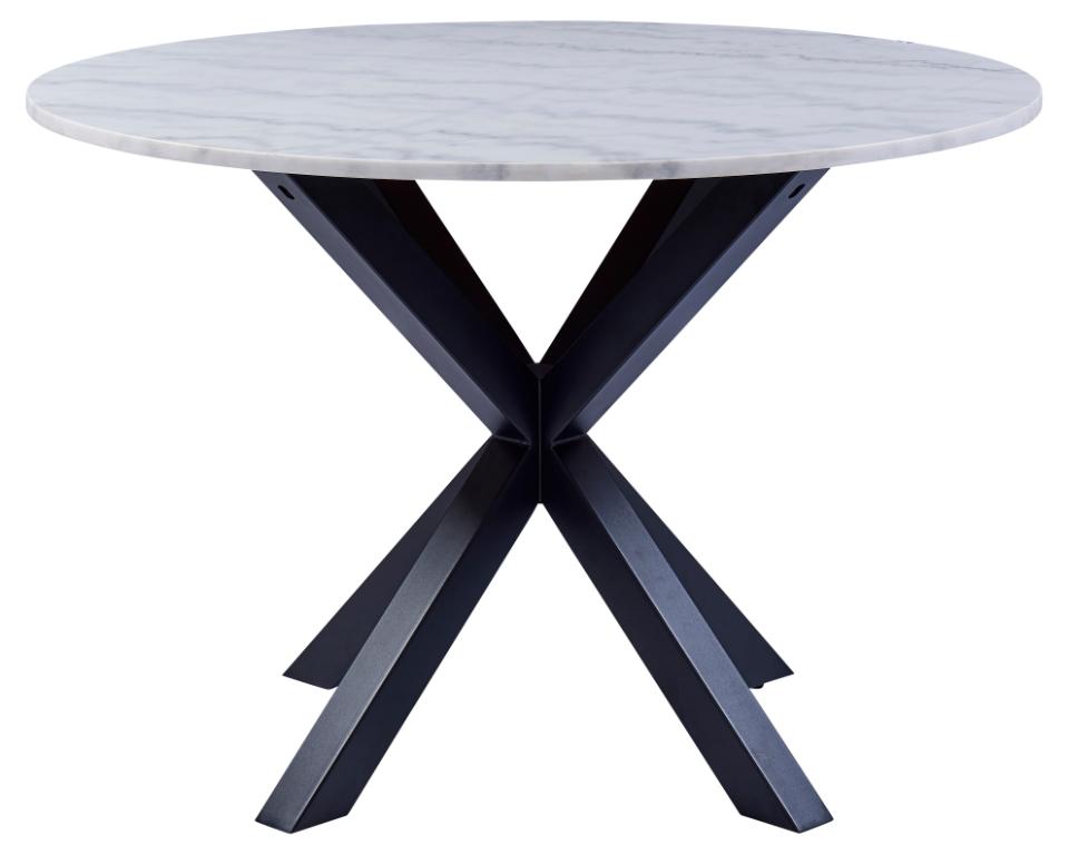 Heaven Round Lavish Marble Dining Table 110cm White Top With Solid Powder Coated Black Metal Base