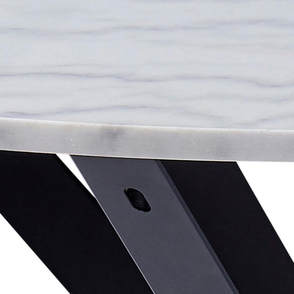 Heaven Round Lavish Marble Dining Table 110cm White Top With Solid Powder Coated Black Metal Base