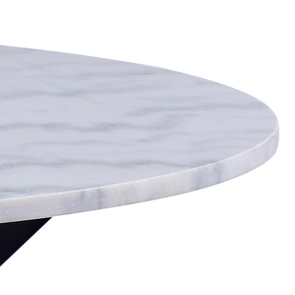 Heaven Round Lavish Marble Dining Table 110cm White Top With Solid Powder Coated Black Metal Base