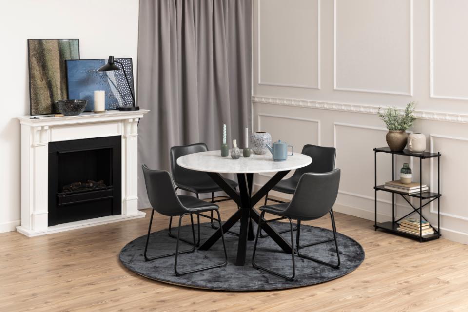 Heaven Round Lavish Marble Dining Table 110cm White Top With Solid Powder Coated Black Metal Base