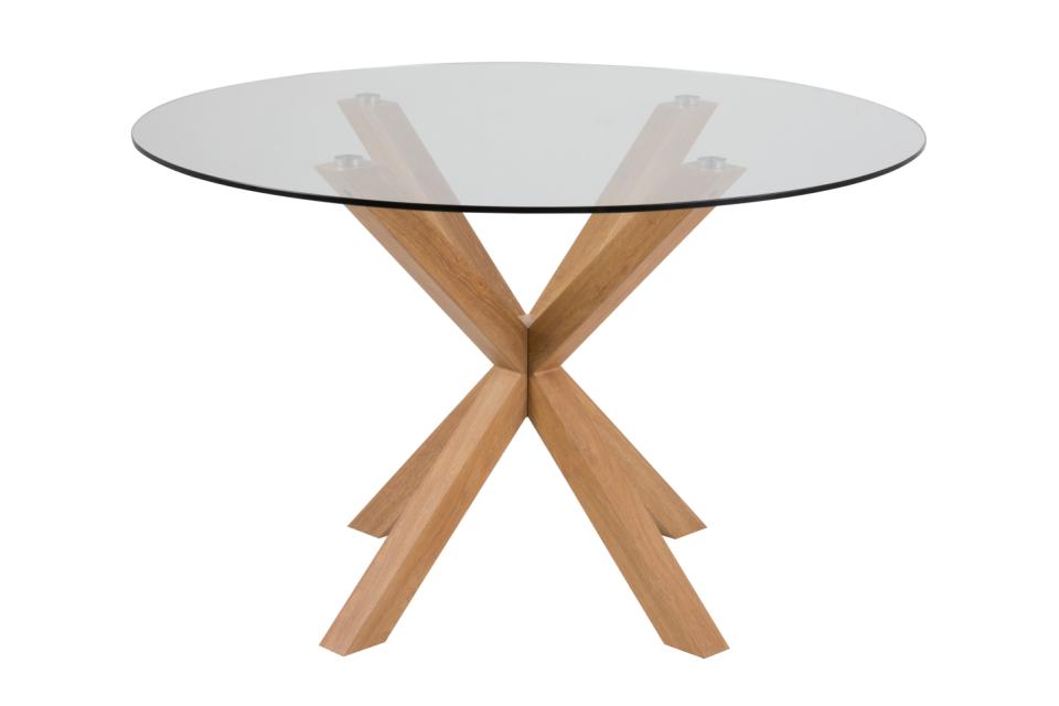 Heaven Round Dining Table Glass Large Solid Designer Metal Oak Foil Base 119cm