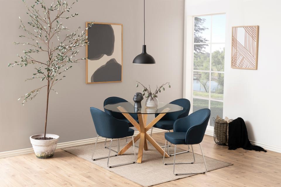 Heaven Round Dining Table Glass Large Solid Designer Metal Oak Foil Base 119cm