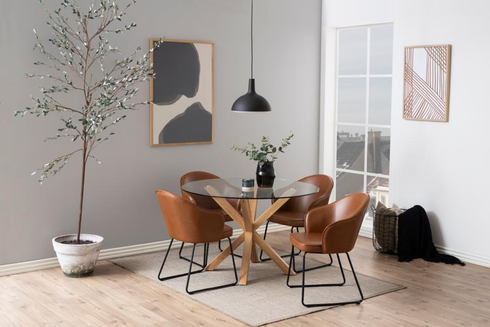 Heaven Round Dining Table Glass Large Solid Designer Metal Oak Foil Base 119cm