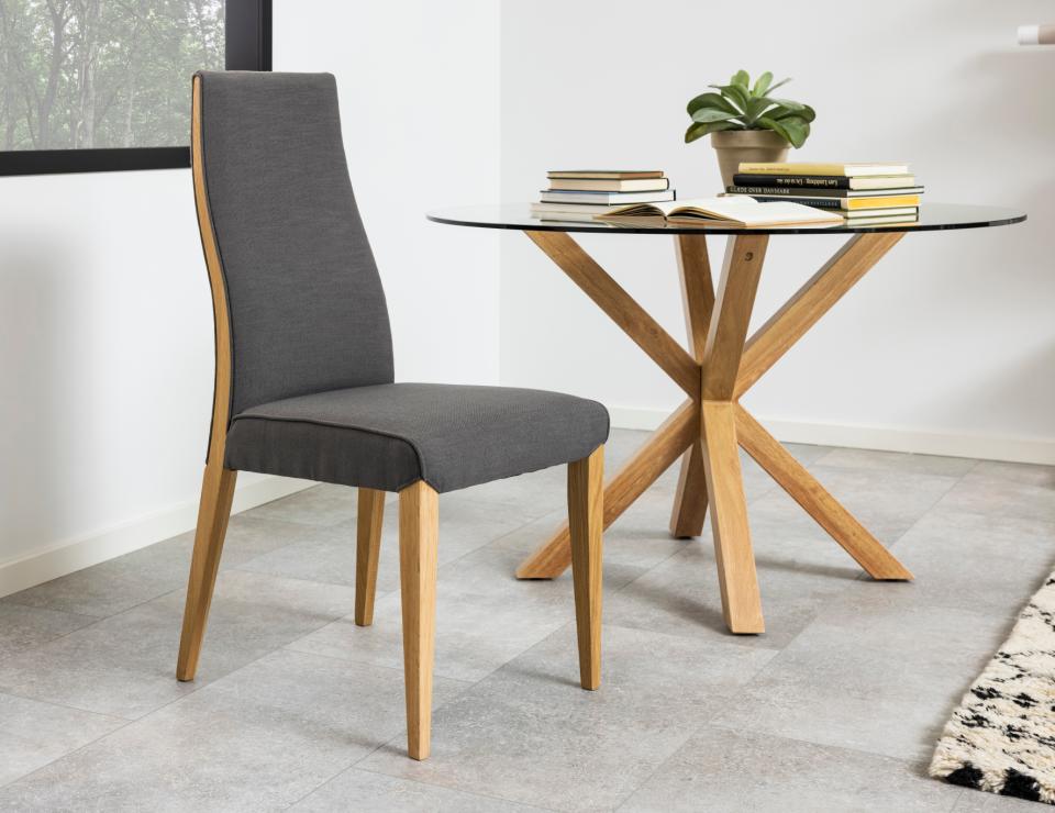 Heaven Round Dining Table Glass Large Solid Designer Metal Oak Foil Base 119cm