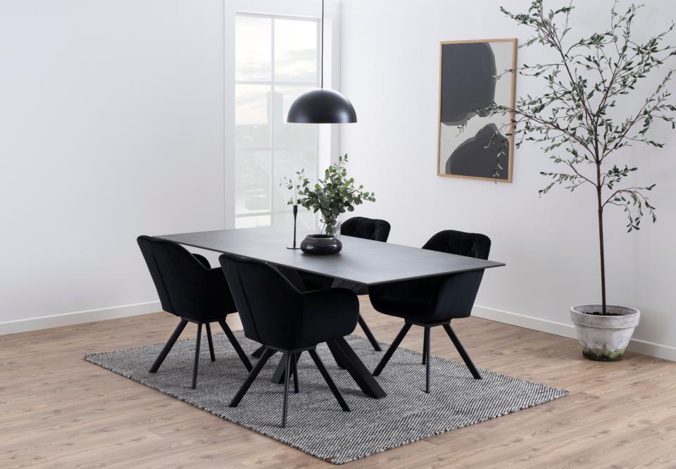 Heaven Large Rectangle Black Ceramic Dining Table Solid Metal Base 6/8 Seats 200x100 cm