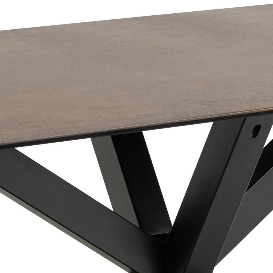 Heaven Large Rectangle Brown Ceramic Dining Table With Solid Metal Base 6/8 Seat 200 x 100 cm