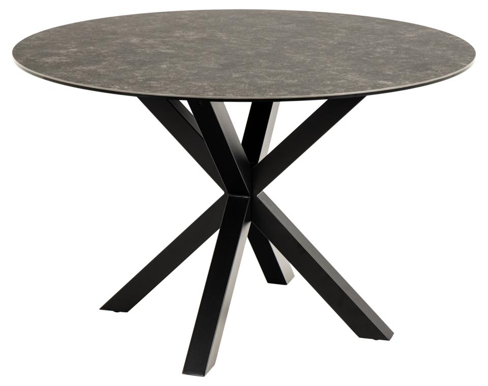 Heaven Round Black Ceramic Dining Table, Lavish Marble Look With Stylish Metal Base 119x75.5cm