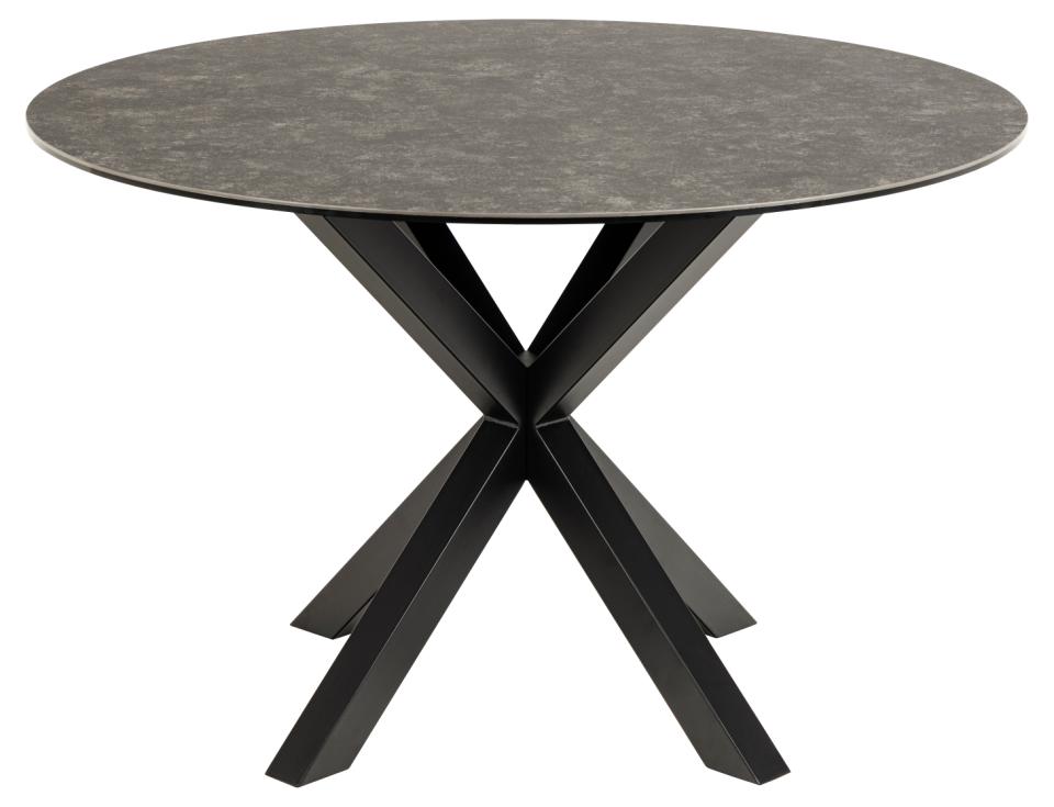 Heaven Round Black Ceramic Dining Table, Lavish Marble Look With Stylish Metal Base 119x75.5cm