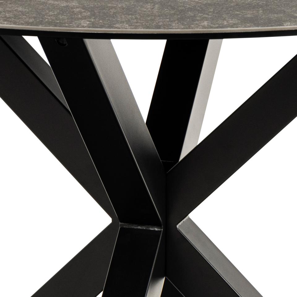 Heaven Round Black Ceramic Dining Table, Lavish Marble Look With Stylish Metal Base 119x75.5cm