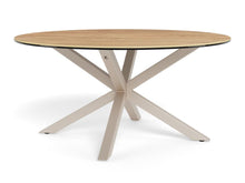 Load image into Gallery viewer, Heaven Cross Leg Large Round Ceramic Glass Oak Coffee Table, Metal Base 82x40cm
