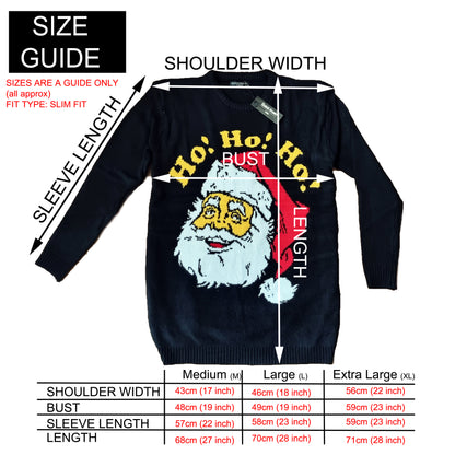 Christmas Sweater In Santa Ho Ho Ho Design, Black Xmas Santa Jumper Unisex 3 Sizes