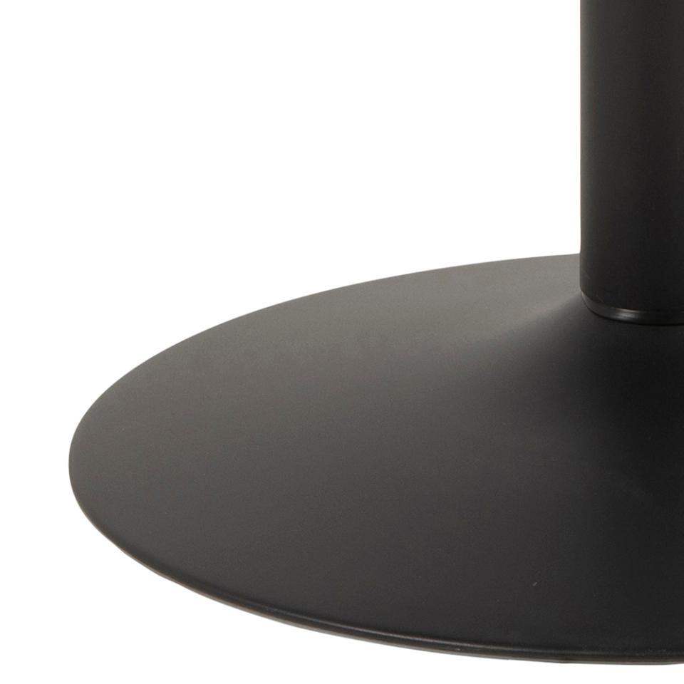 Close-up of a black round table base on a white background