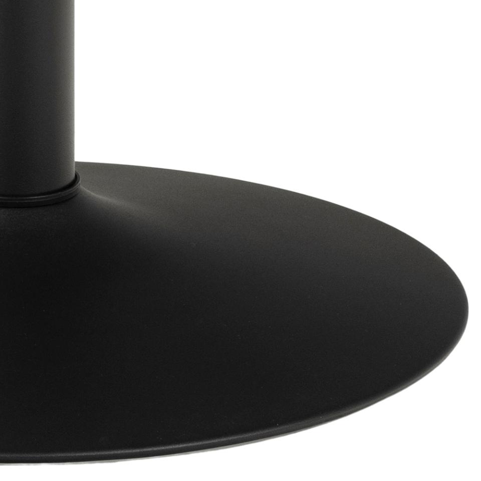 Close-up of a black round table base on a white background