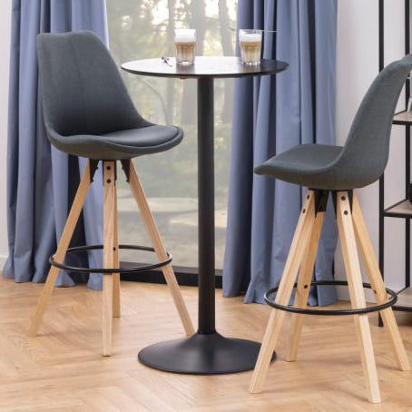 Ibiza Round Bar Table In Black With Wooden Top And Steel Base 60x105cm