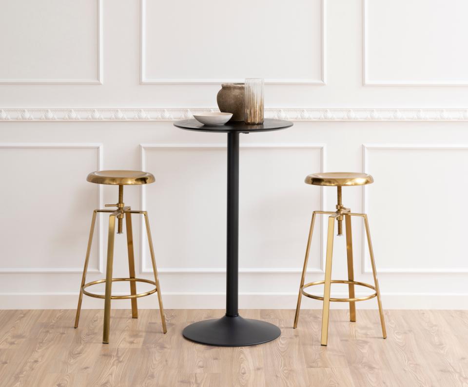 Ibiza Round Bar Table In Black With Wooden Top And Steel Base 60x105cm