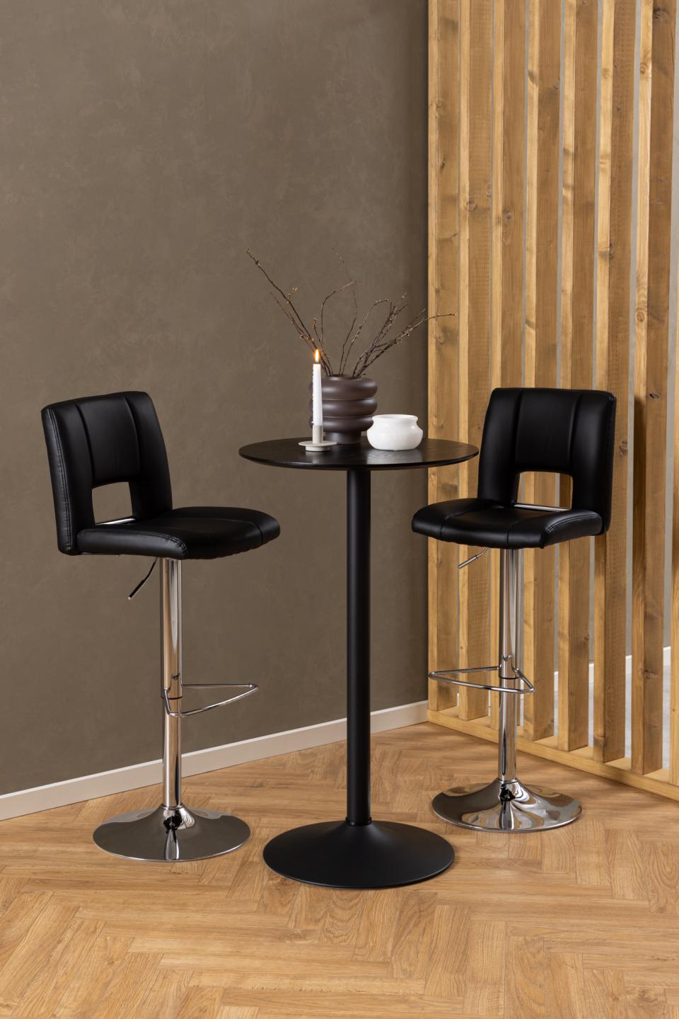 Ibiza Round Bar Table In Black With Wooden Top And Steel Base 60x105cm