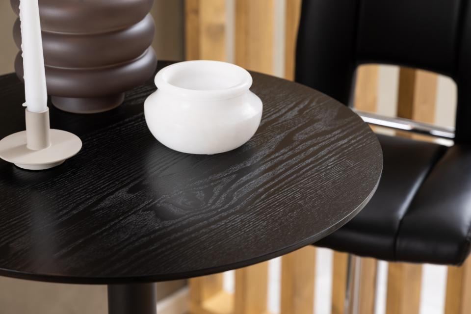 Ibiza Round Bar Table In Black With Wooden Top And Steel Base 60x105cm