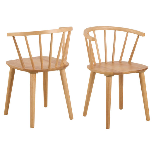Ida Stylish Oak Dining Chair, Set Of 2 Curved Spoked Designer Chairs