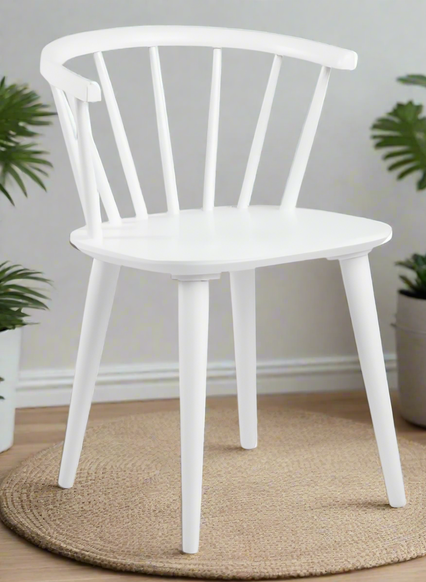 Ida Stylish White Dining Chair, Set Of 2 Curved Spoked Designer Chairs
